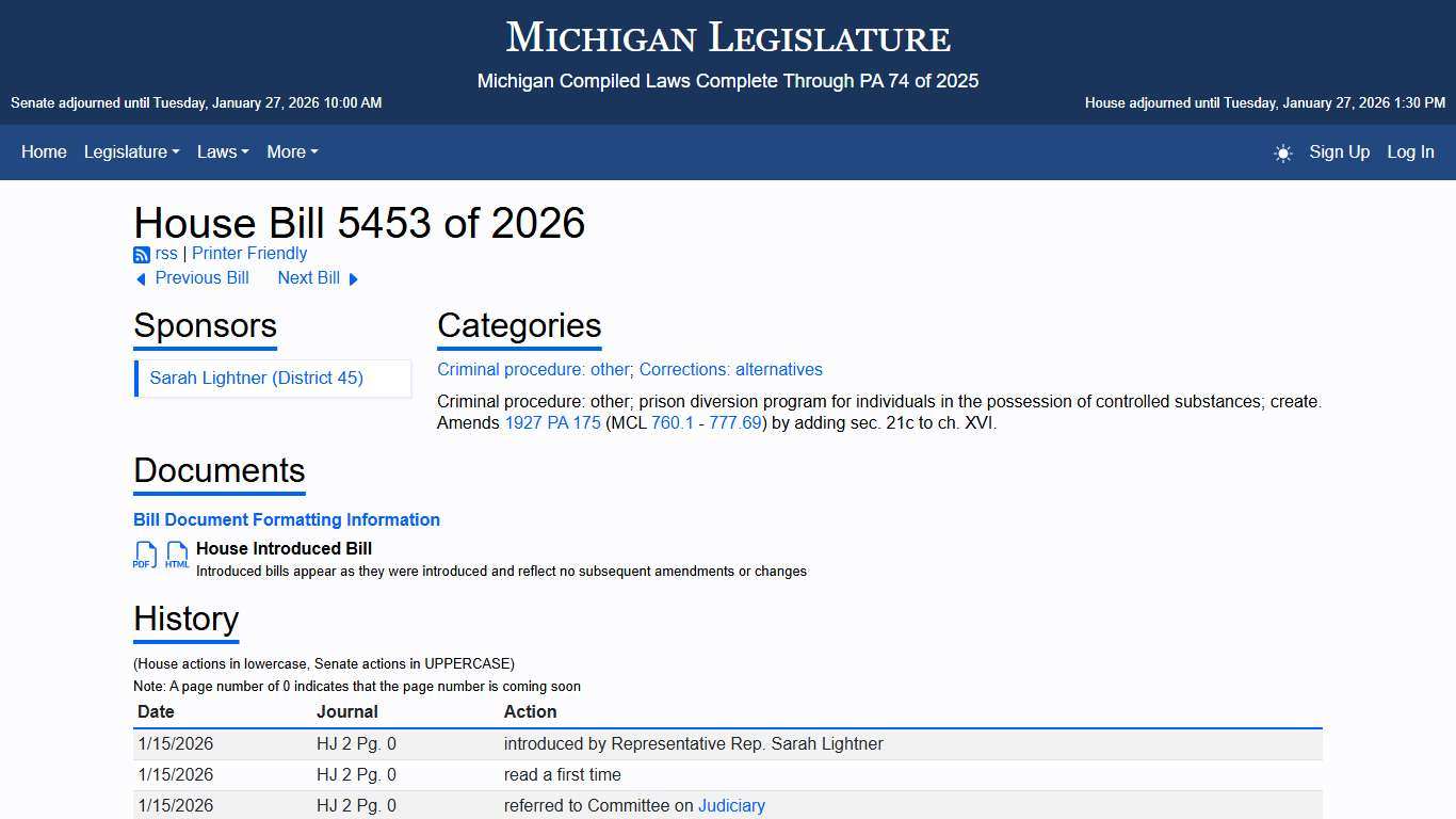House Bill 5453 of 2026 - Michigan Legislature